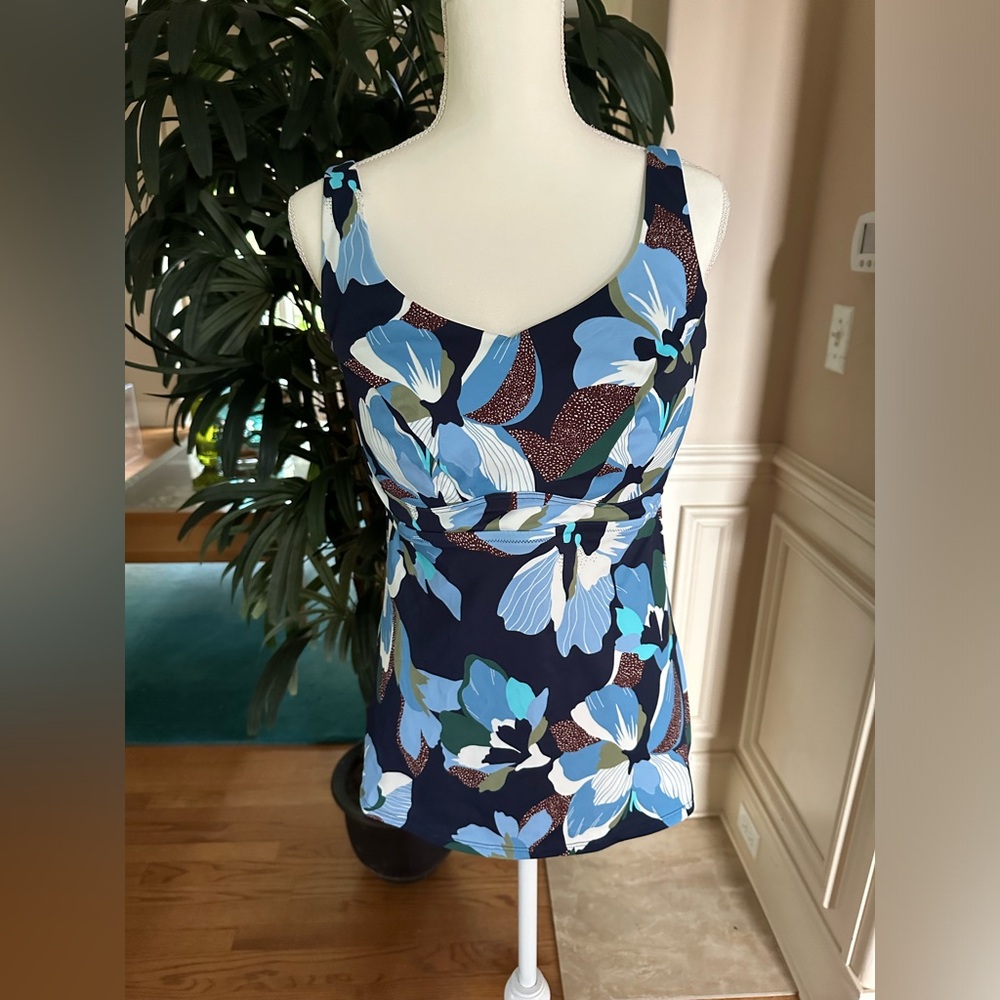 💙💙Athleta Bondi Bra Cup Hero Bloom Blue Square Neck Tankini Top Size 40 D/DD💙 - Picture 2 of 13